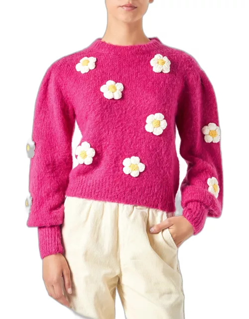MC2 Saint Barth Woman Brushed Sweater With Crochet Flowers Appliqué
