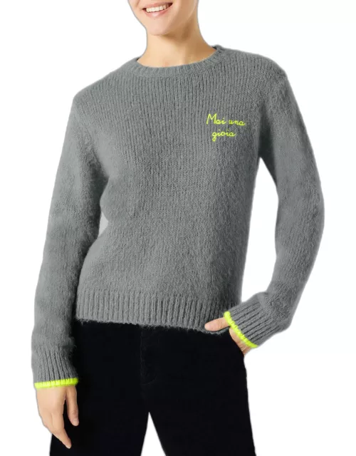 MC2 Saint Barth Woman Grey Brushed Sweater With Mai Una Gioia Embroidery