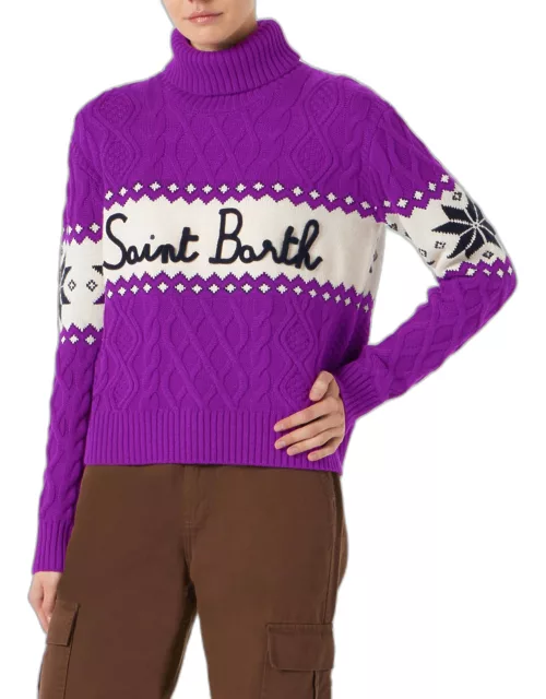 MC2 Saint Barth Woman Half-turtleneck Sweater With Saint Barth Lettering