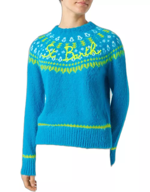 MC2 Saint Barth Woman Light Blue Crewneck Nordic Jacquard Sweater