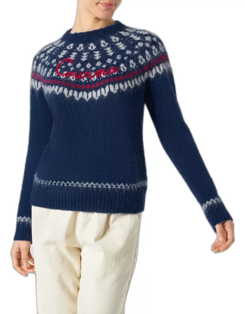 MC2 Saint Barth Woman Navy Blue Crewneck Nordic Jacquard Sweater