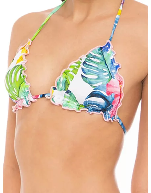 MC2 Saint Barth Woman Triangle Top Swimsuit With Tropical Print