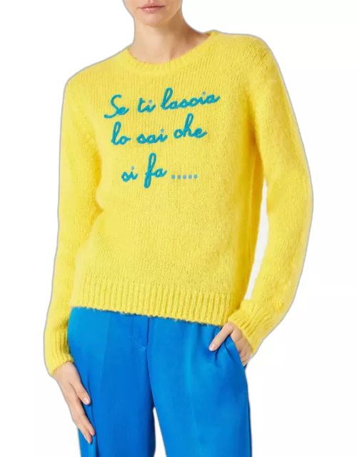 MC2 Saint Barth Woman Yellow Brushed Sweater With Embroidery