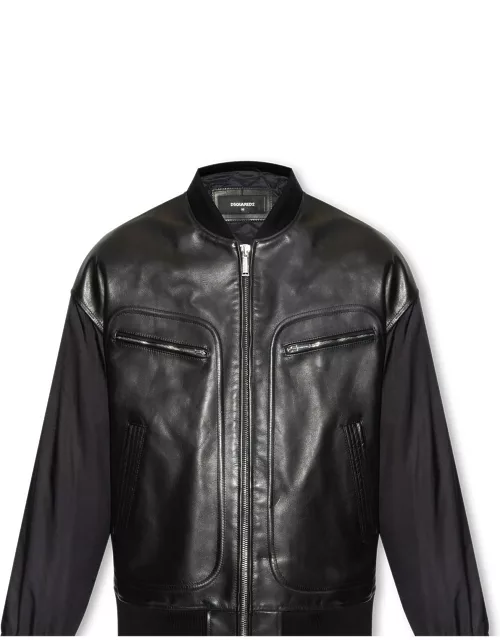 Dsquared2 Western Aviator Leather Jacket In Black