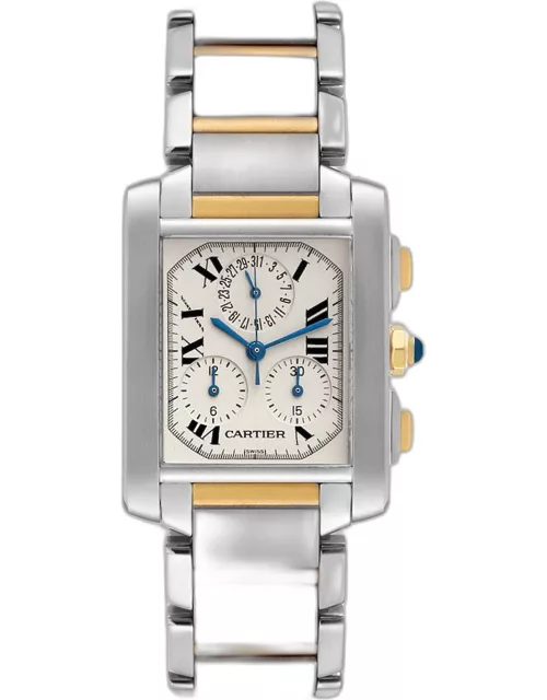 Cartier Silver 18k Yellow Gold And Stainless Steel Tank Francaise W51004Q4 Men's Wristwatch 37 m