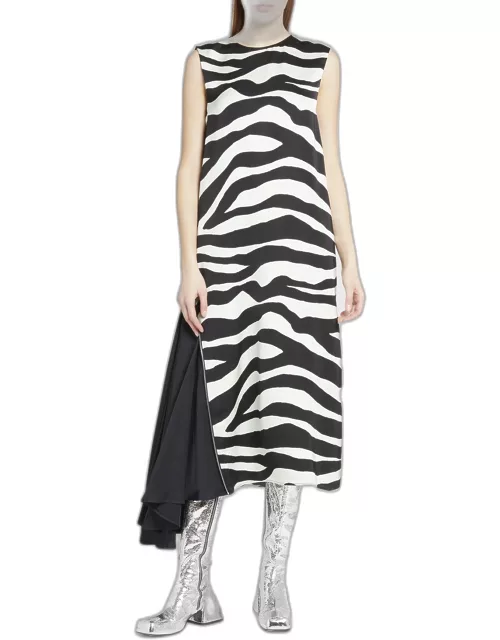 Zebra Print Midi Dress with Side Zip Detai