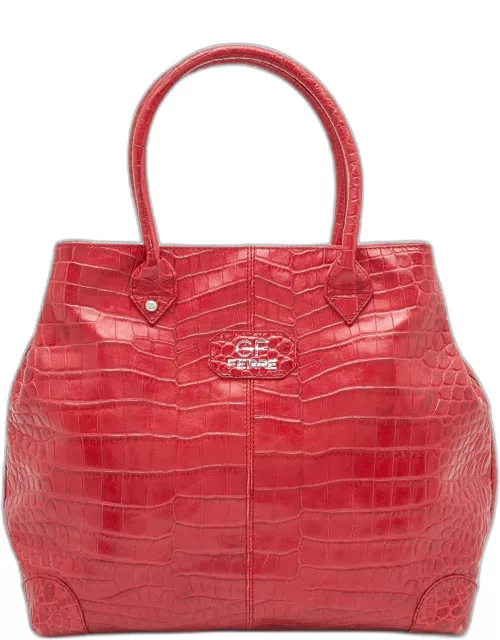 Gianfranco Ferre Red Croc Embossed Leather Tote