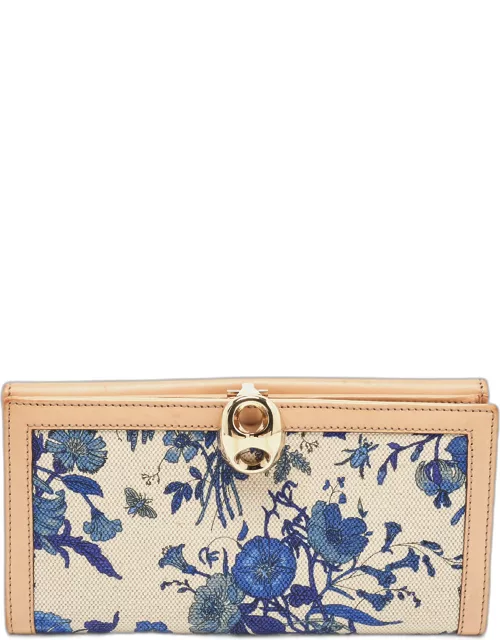 Gucci Blue/Beige Floral Print Canvas and Leather Wave Continental Wallet
