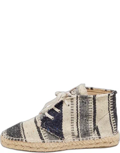 Chanel Black/white Knit Fabric Striped Lace-Up Espadrille Sneaker