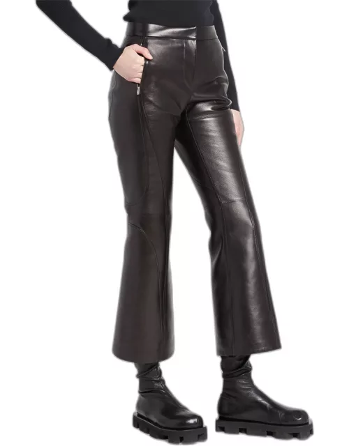 Flared Leather Trousers with Zip Pocket