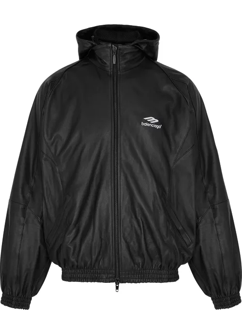 Balenciaga Hooded Leather Track Jacket - Black