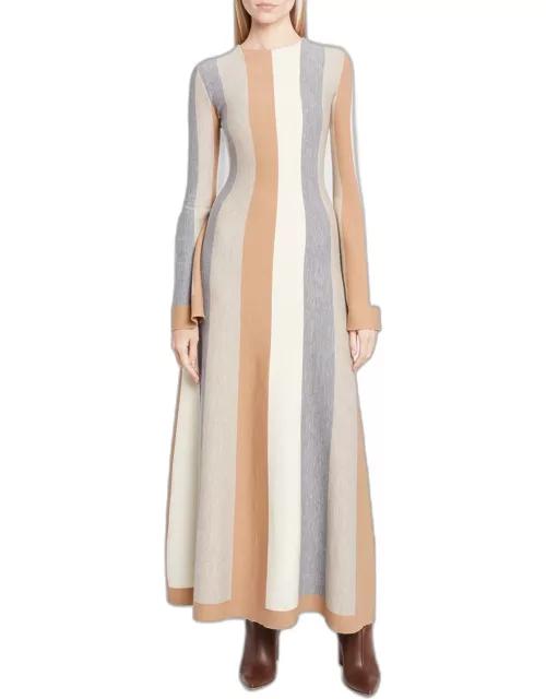Quinlan Striped Long-Sleeve Cashmere Maxi Dres