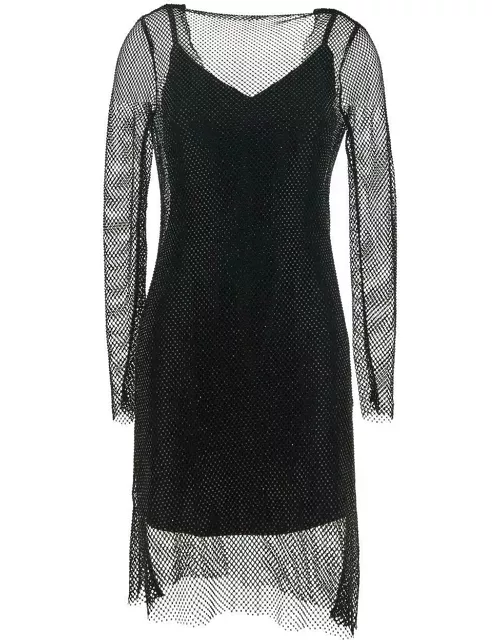 Max Mara Vezzo Short Embroidered Mesh Dress With Crysta