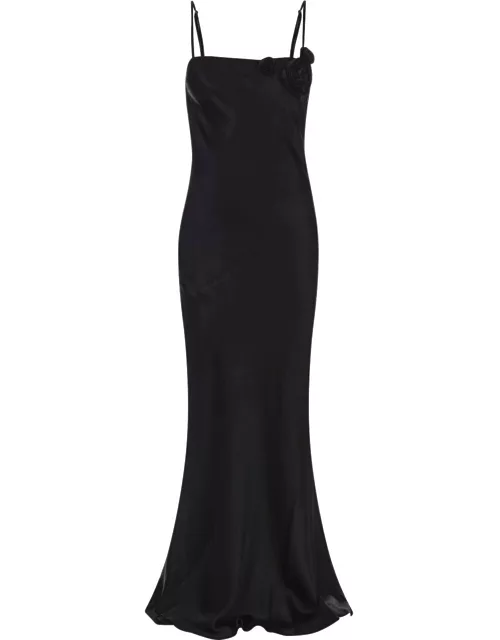 Blumarine Long Black Dress With Decor Rose