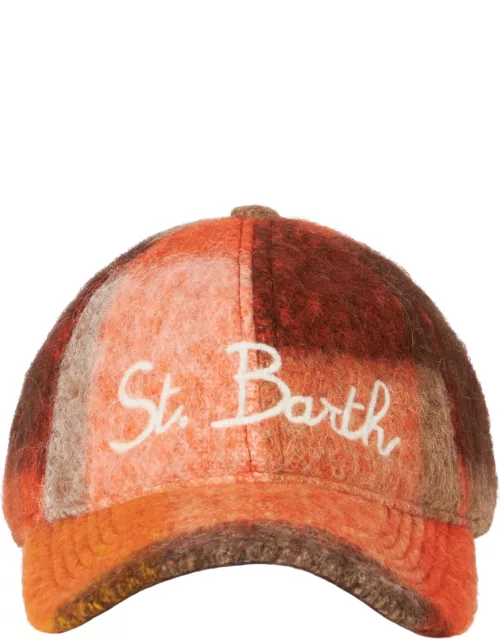 MC2 Saint Barth Woman Baseball Cap With Orange Check Embroidery