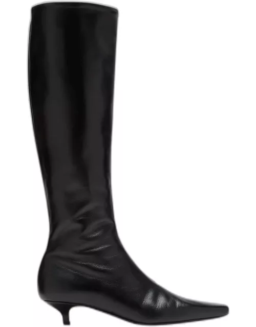 Slim Mixed Leather Knee Boot