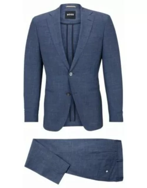Slim-fit suit in wool, Tussah silk and linen- Blue Men's Business Suit