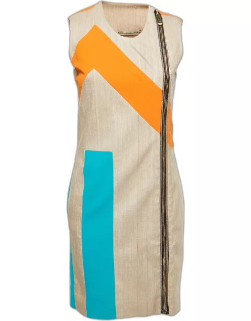 Balenciaga Multicolor Silk Zip Front Sleeveless Short Dress