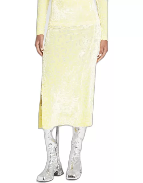 Floral Velvet Jacquard Side-Slit Maxi Skirt