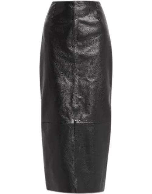 Leather Cinched Midi Skirt