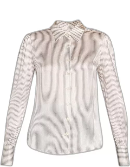 Victorian Striped Button-Front Silk Shirt