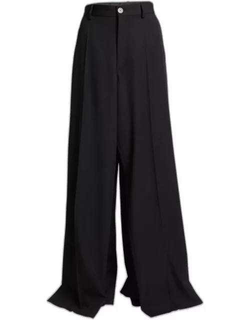 Double Front Wide-Leg Wool Pant
