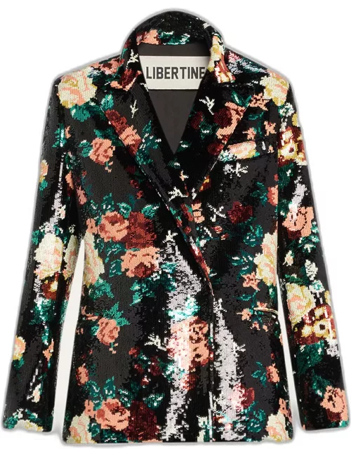Emma Black Sequin Floral Double-Breasted Blazer