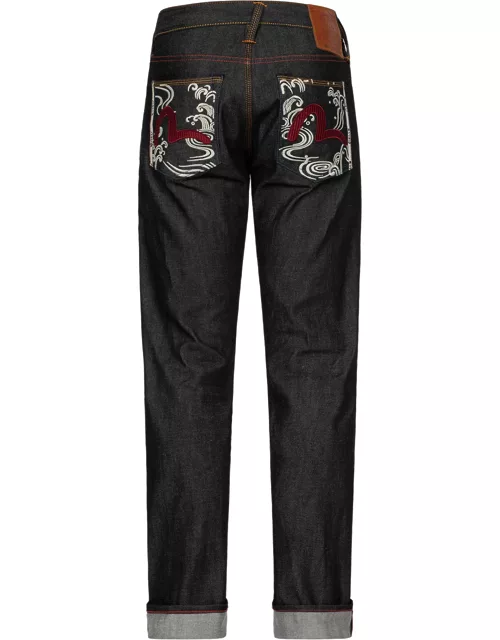 Seagull Textured Embroidery Slim Fit Jeans #2010