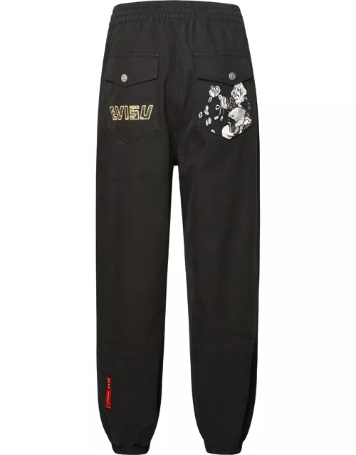 Daikokuten and Logo Embroidery with Brocade Appliqué Loose Fit Jogger Pant