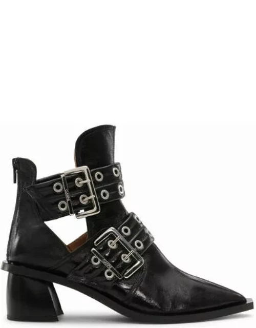 GANNI Chunky Buckle Open Cut Boots in Black Responsible