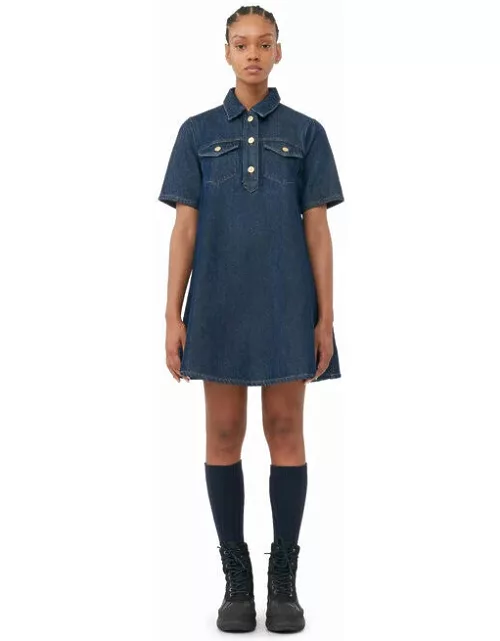 GANNI Navy Short Sleeve Heavy Denim Mini Dres