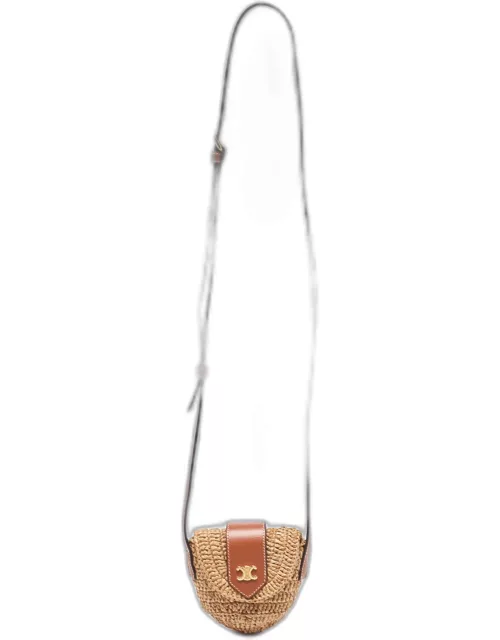 Celine Beige/Brown Straw and Leather Crossbody Bag
