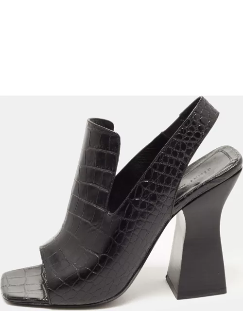Celine Black Croc Embossed Leather Slingback Open Toe Sandal