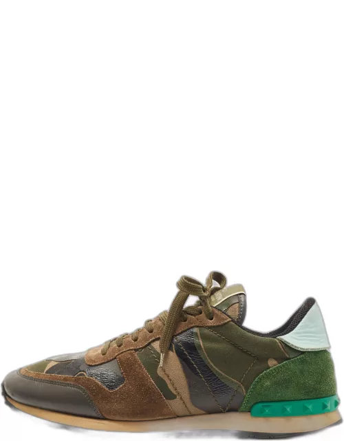 Valentino Tricolor Camo Print Canvas and Leather Rockrunner Sneaker