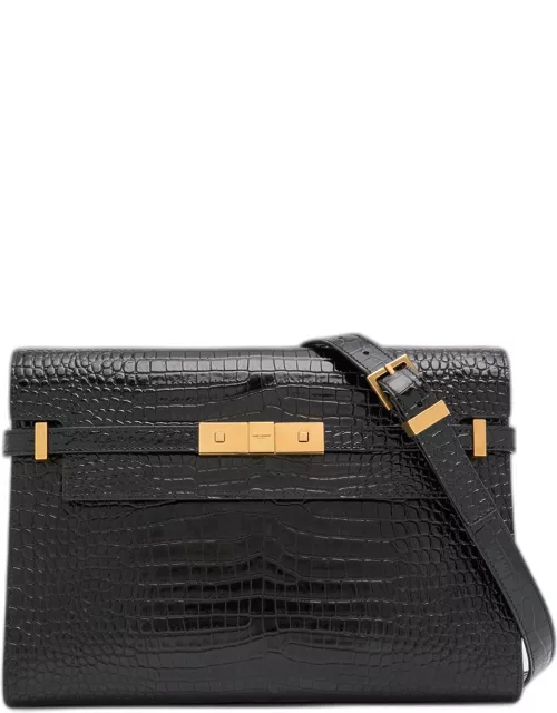 Manhattan Medium Shoulder Bag in Croc-Embossed Leather