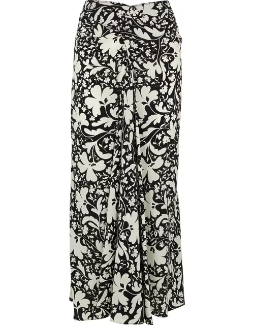 Stella McCartney Floral-print Silk Crepe De Chine Midi Skirt - Black