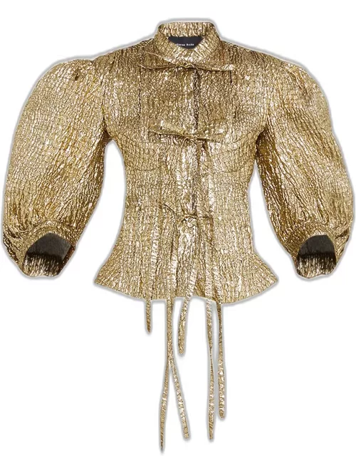 Metallic Fitted Embellished Cup Jacket with Tie