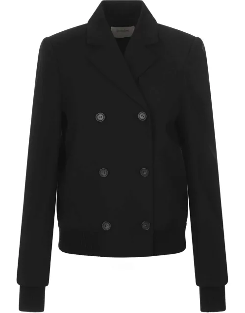 SportMax Fascia Double-breasted Bomber Jacket In Black Stretch Woo