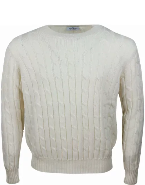 Sonrisa Crewneck Sweater In Fine And Soft Merino Wool With Cable Knit