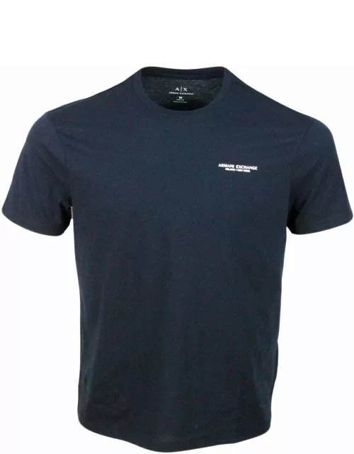 Armani Collezioni Short-sleeved Crew-neck T-shirt In Stretch Cotton Jersey With Logo Lettering On The Chest