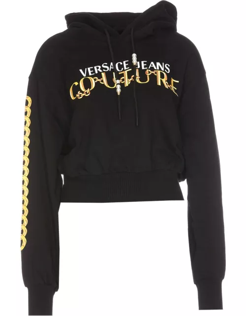 Versace Jeans Couture Logo Chain Print Cropped Hoodie