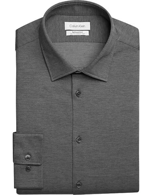 Calvin Klein Big & Tall Men's Refined Knit Cotton Stretch Slim Fit Dress Shirt Charcoal Solid