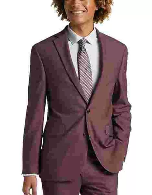 Wilke-Rodriguez Men's Slim Fit 32 inch Pre-hemmed Suit Purple Wine Tic