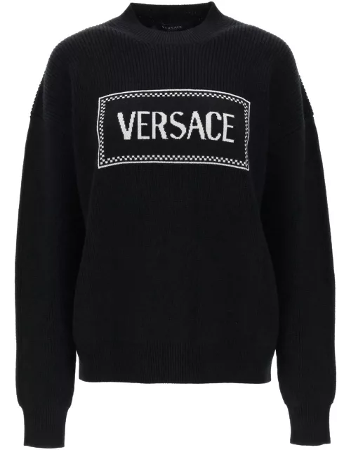 VERSACE crew-neck sweater with logo inlay