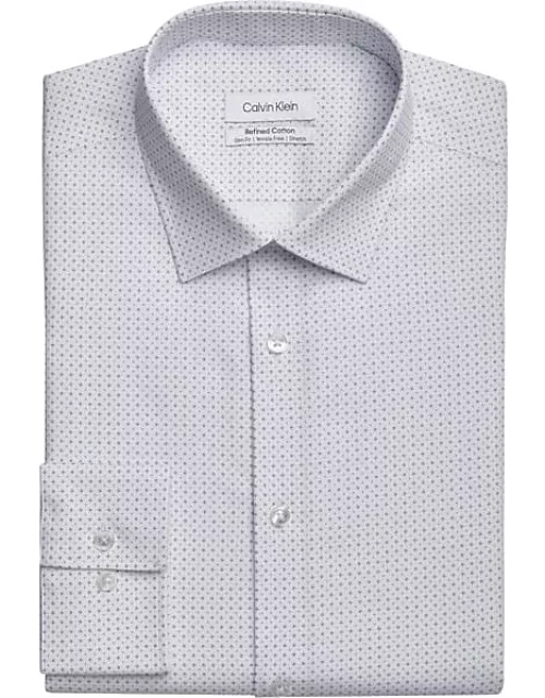 Calvin Klein Men's Slim Fit Spread Collar Dress Shirt White Mini Diamond