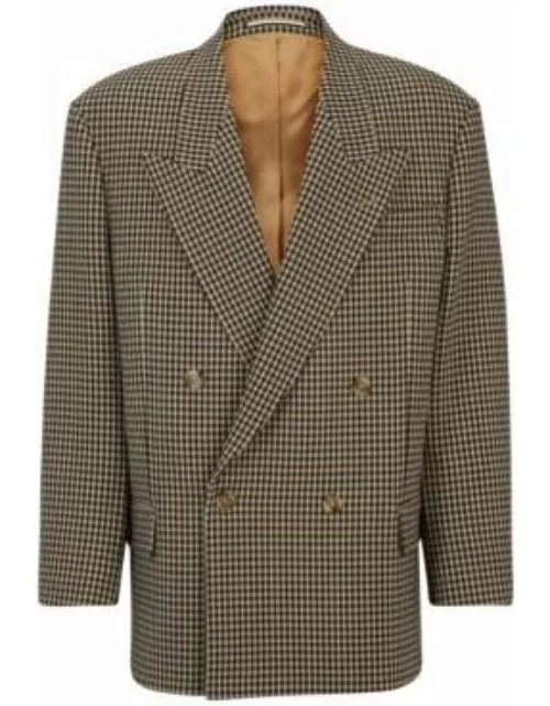 Relaxed-fit jacket in checked stretch cloth- Beige Men's Sport Coat