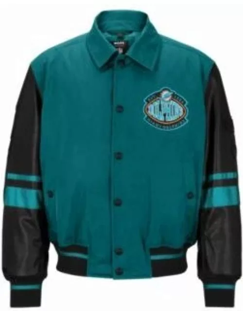 BOSS x NFL water-repellent bomber jacket with collaborative branding- Dolphins Men's Casual Jacket