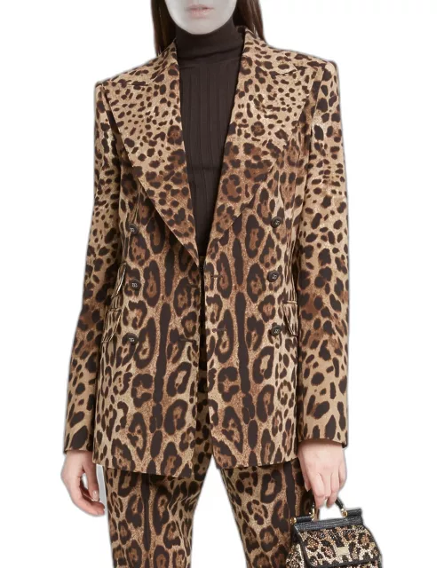 Leopard Print Double-Breasted Blazer Jacket