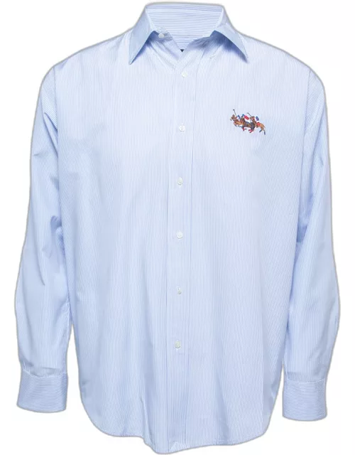 Ralph Lauren Blue Striped Cotton Button Down Full Sleeve Classic Fit Shirt