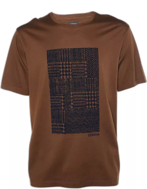 Z Zegna Brown Flocked Detail Cotton Knit T-Shirt